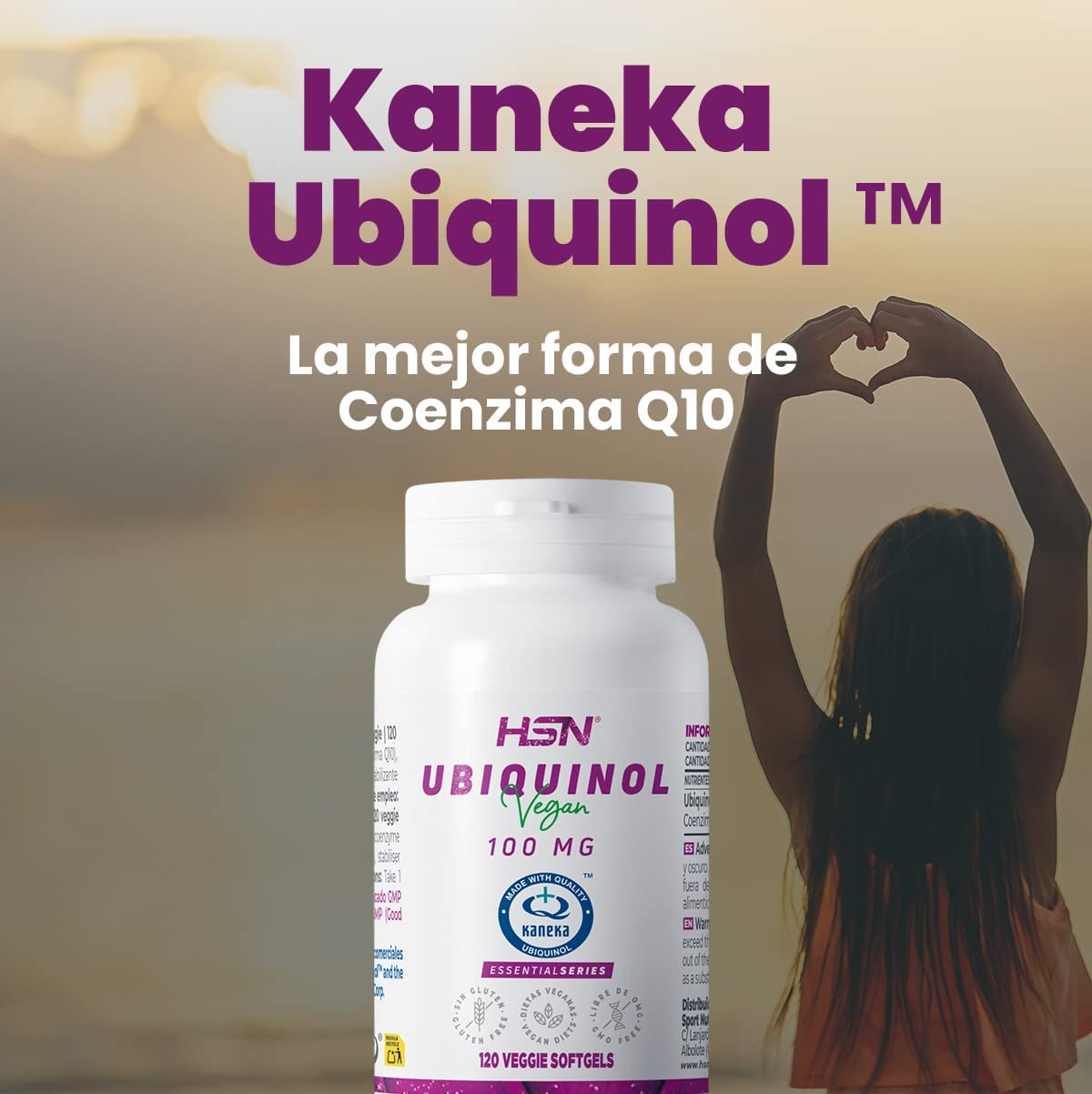 HSN Ubiquinol 100mg (Kaneka Ubiquinol™) Coenzima Q10 Reducida | 120 Perlas Veganas | Mayor Biodisponibilidad | No-GMO, Vegano, Sin Gluten