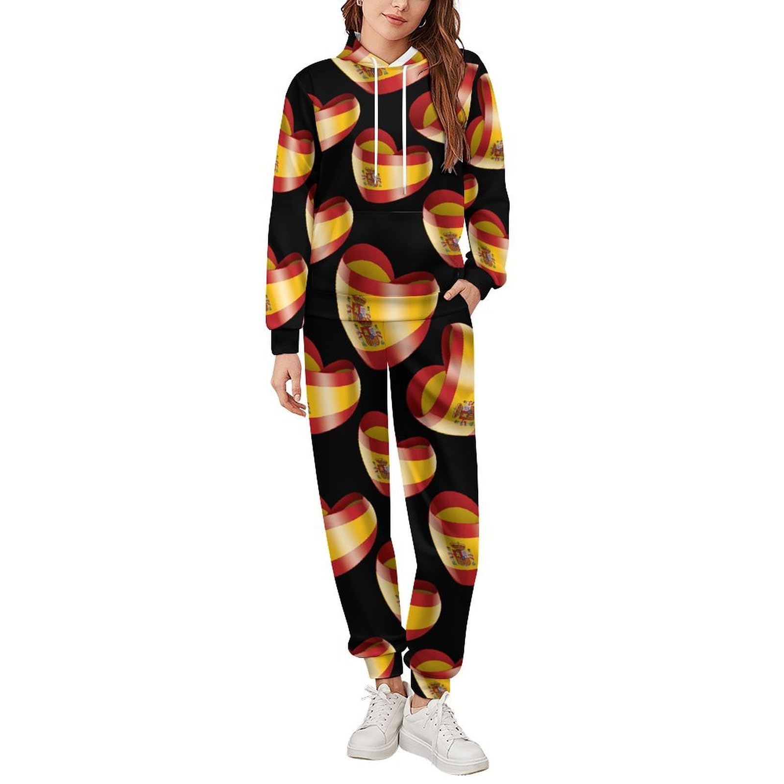 Conjunto de sudadera unisex con capucha y diseño de corazón de la bandera de España