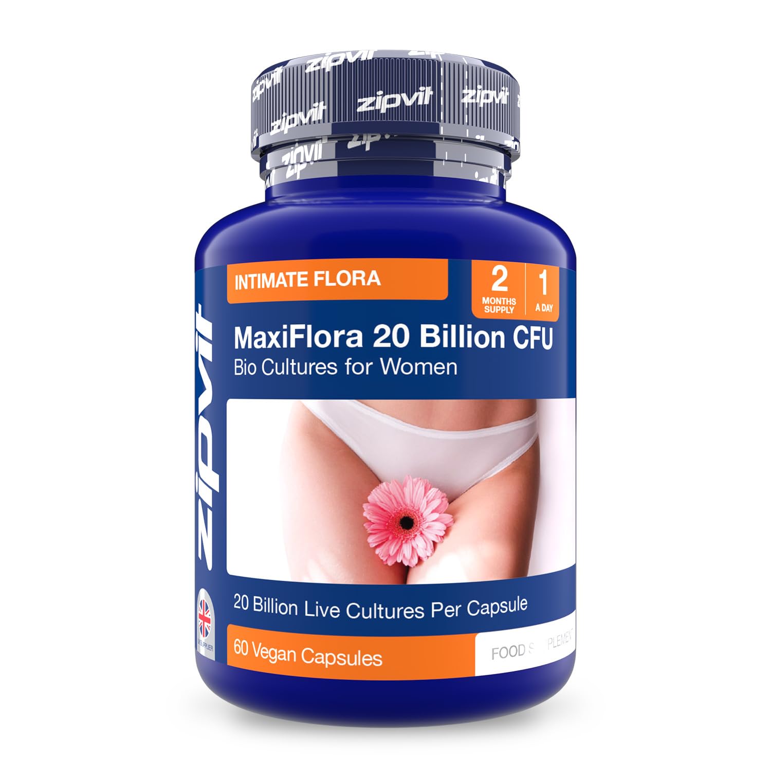 Zipvit Probiotics for Women 20 Billion CFU, Intimate Probiotics with 3 Bio Cultures, 60 Vegan Capsules, 2 Months Supply, Shelf Stable and Travel Friendly