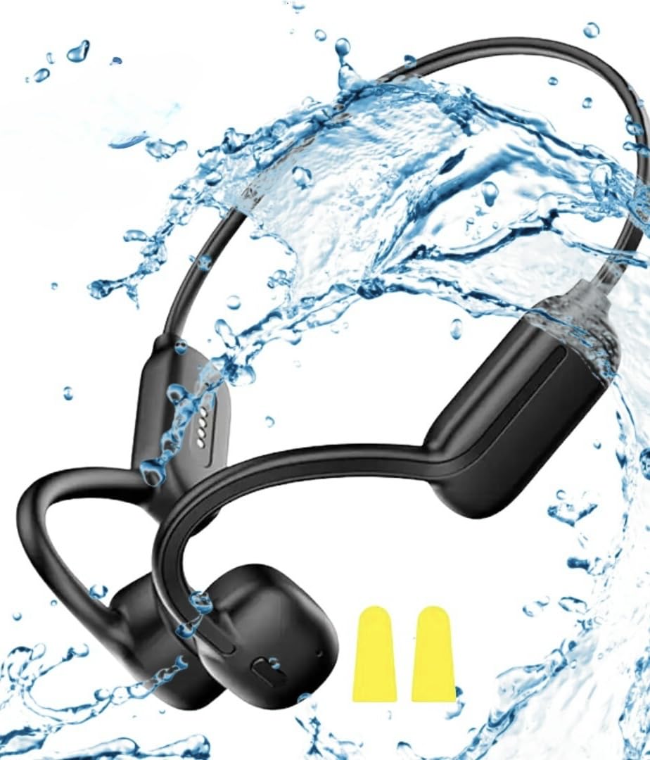Auriculares de conduccion osea natacion, Impermeables IPX8, Inalámbricos Bluetooth 5.3, MP3, Memoria integrada 32G, Acuaticos, Deportivos y flexibles para natación y actividades al aire libre.