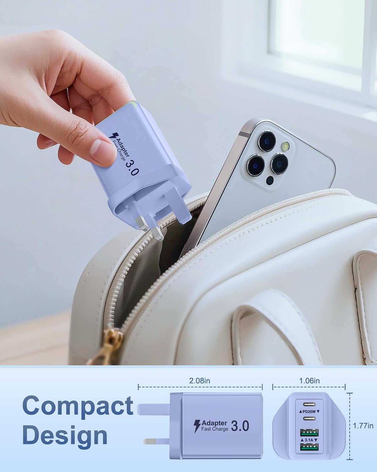 40W 4-Port USB Plug UK Fast Charger Dual PD Power Adapter +QC Multiport Wall Charge Head Mains Type C Fast Charging Plug for iPhone 17 16 15 14 13 12 11 Pro Max Plus, Samsung, iPad — view 5