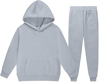 Traje para niños y niñas Conjuntos de ropa de ocio Niños Sudadera con capucha con pantalón Conjunto de Color sólido Otoño Invierno Moda Ropa de dos piezas para Niñas 5-13 años, gris, 2-3