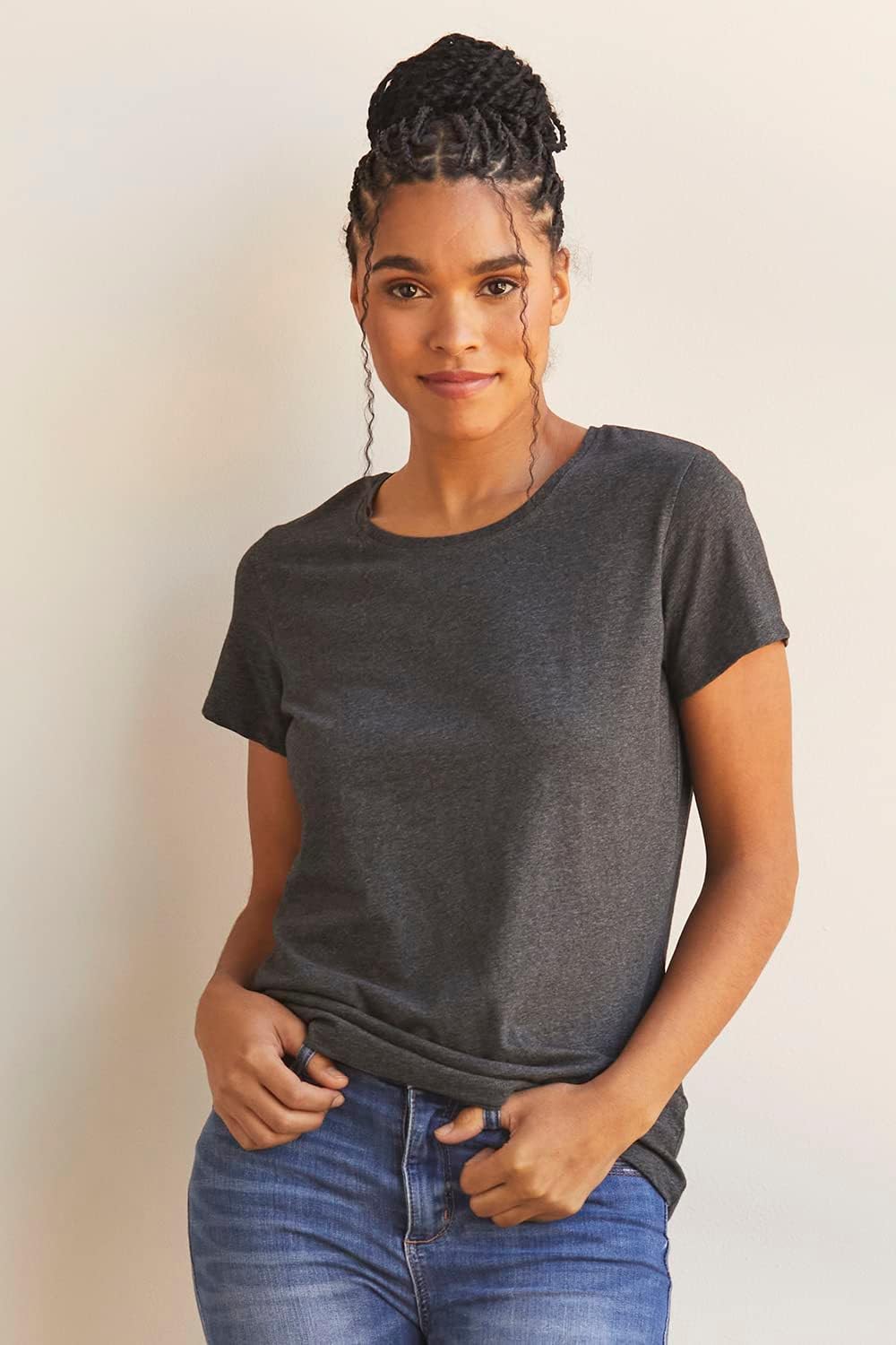 Fair Indigo Women's 100% Organic Pima Cotton Short Sleeve Relaxed Crew Neck T-Shirt - Image 3