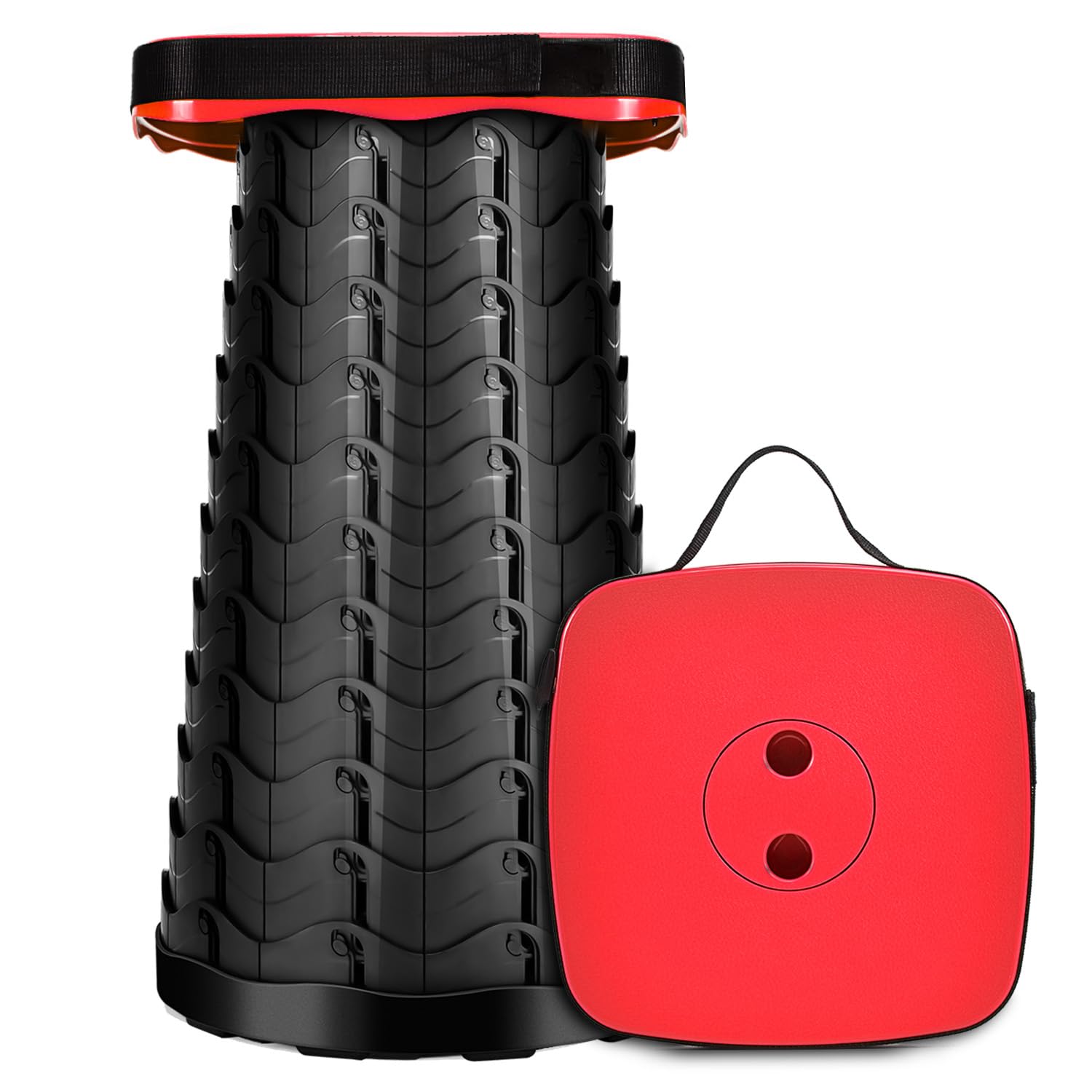 Luxjet Red Collapsible Stool Portable Load Capacity 484 Lb For Camping Fishing Hiking Bbq Outdoors Indoors Kitchen, Lightweight Retractable Plastic Foldable Camping Stool
