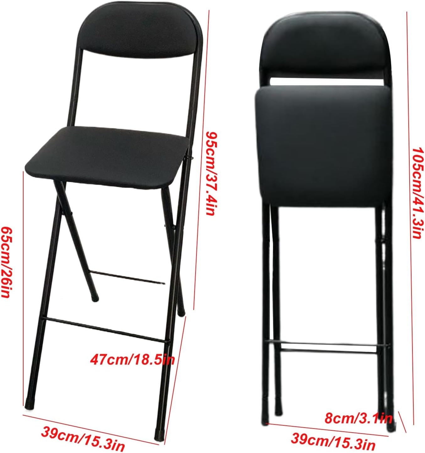 Folding Stool with Backrest, PU Padded Height Foldable Stool, Portable Tall Breakfast High Chair for Outdoor Kitchen Shop Cafe (Size : 60cm/24inch) (One Color 65cm/26inch)