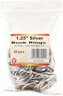 Hygloss 1.25" Silver 50-pk Products Book 1-1/4 Inch Steel Metal Binder Rings, 50 Pack, 1 1