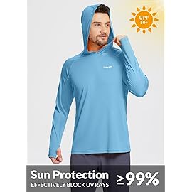 baleaf Men\'s Sun Protection Hoodie Shirt UPF 50+ Long Sleeve UV SPF T-Shirts Rash Guard Fishing Swimming Lightweight Malibu Blue XXXL