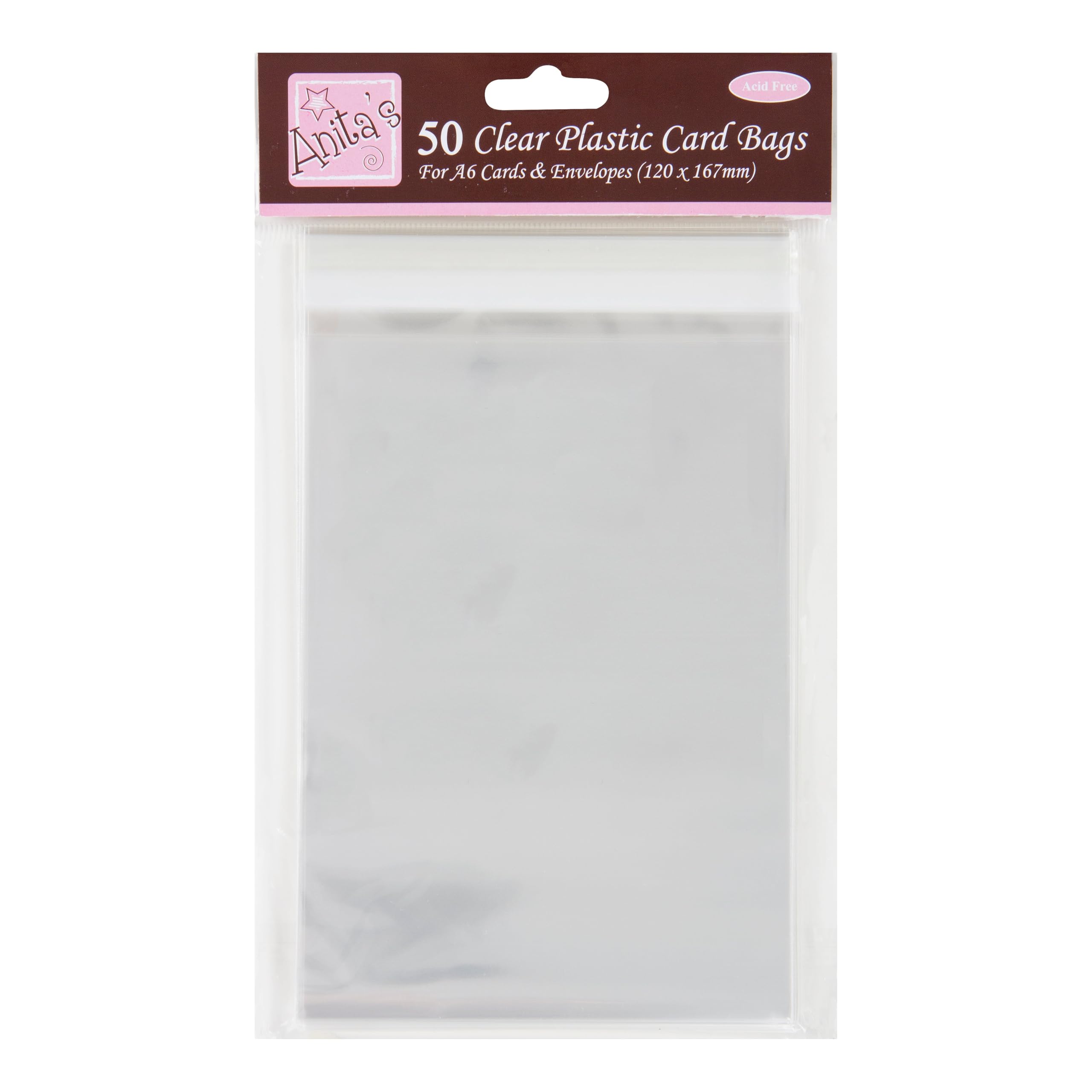 Anita's A6 Plastic Card Bag with 25 mm Lip, Pack of 50, Transparent, ANT1651000