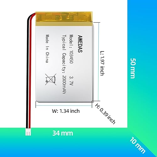 Miniatura 2 de Paquete de 3 baterías 103450 103450 Lipo 103450 3.7 V 2000 mAh Lipo polímero de litio compatible con múltiples dispositivos 103450 baterías de