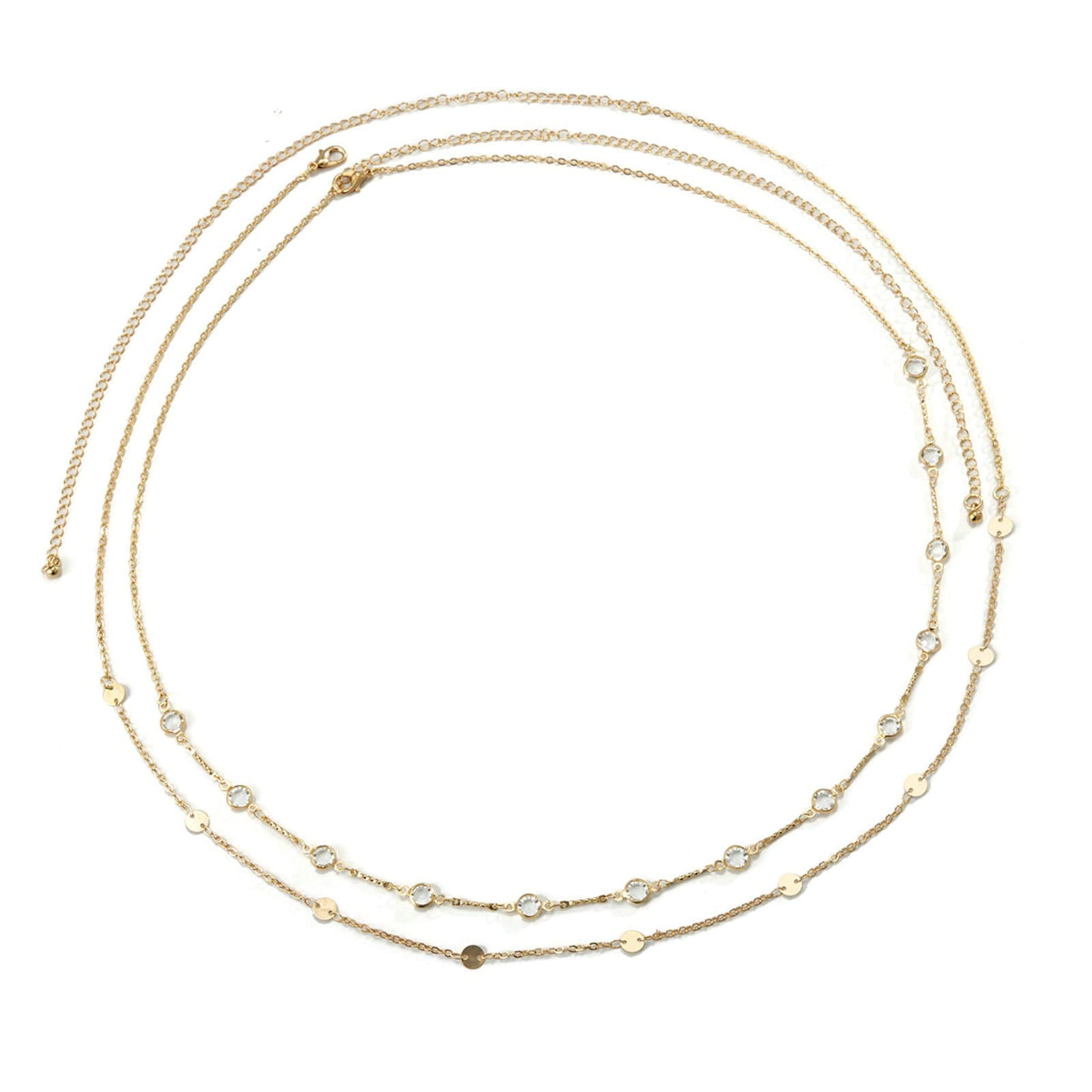 KLXSIVU Belly Waist Chain Goud Body Double Layer With Cubic Zirconia Jewelry 93cm (white One Size)