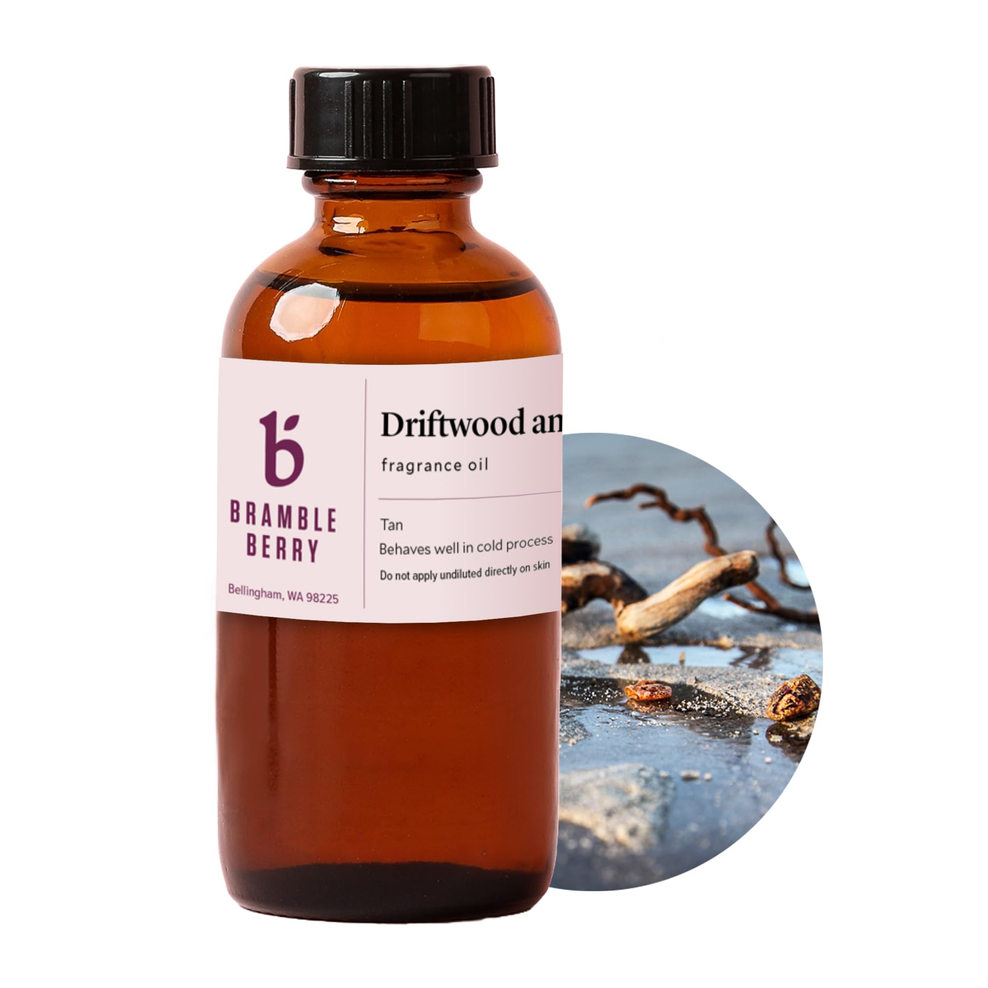 Bramble Berry Driftwood and Amber Fragrance Oil 2 oz | Woodsy Floral Scent with Musk, Rose &amp; Sandalwood for Soap Making, Candles, Bath Bombs &amp; Lotion | Skin Safe, Vegan, Paraben &amp; Phthalate Free