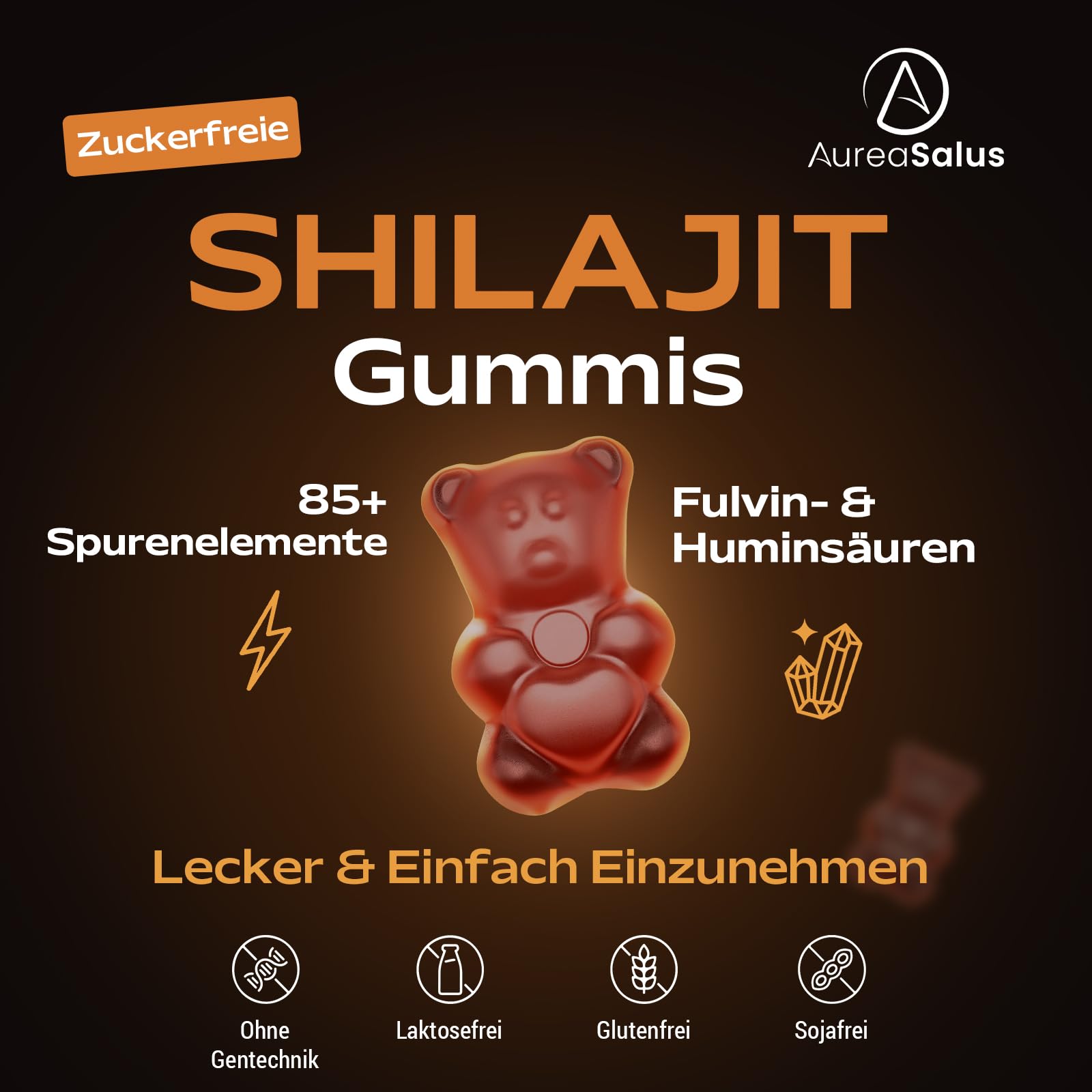 Gominolas de Shilajit 1.400 mg/día (extracto 20:1), con Ashwagandha y Chaga, 5% ácido fúlvico, veganas, sin azúcar ni aditivos, 60 unidades aptas para hombres y mujeres