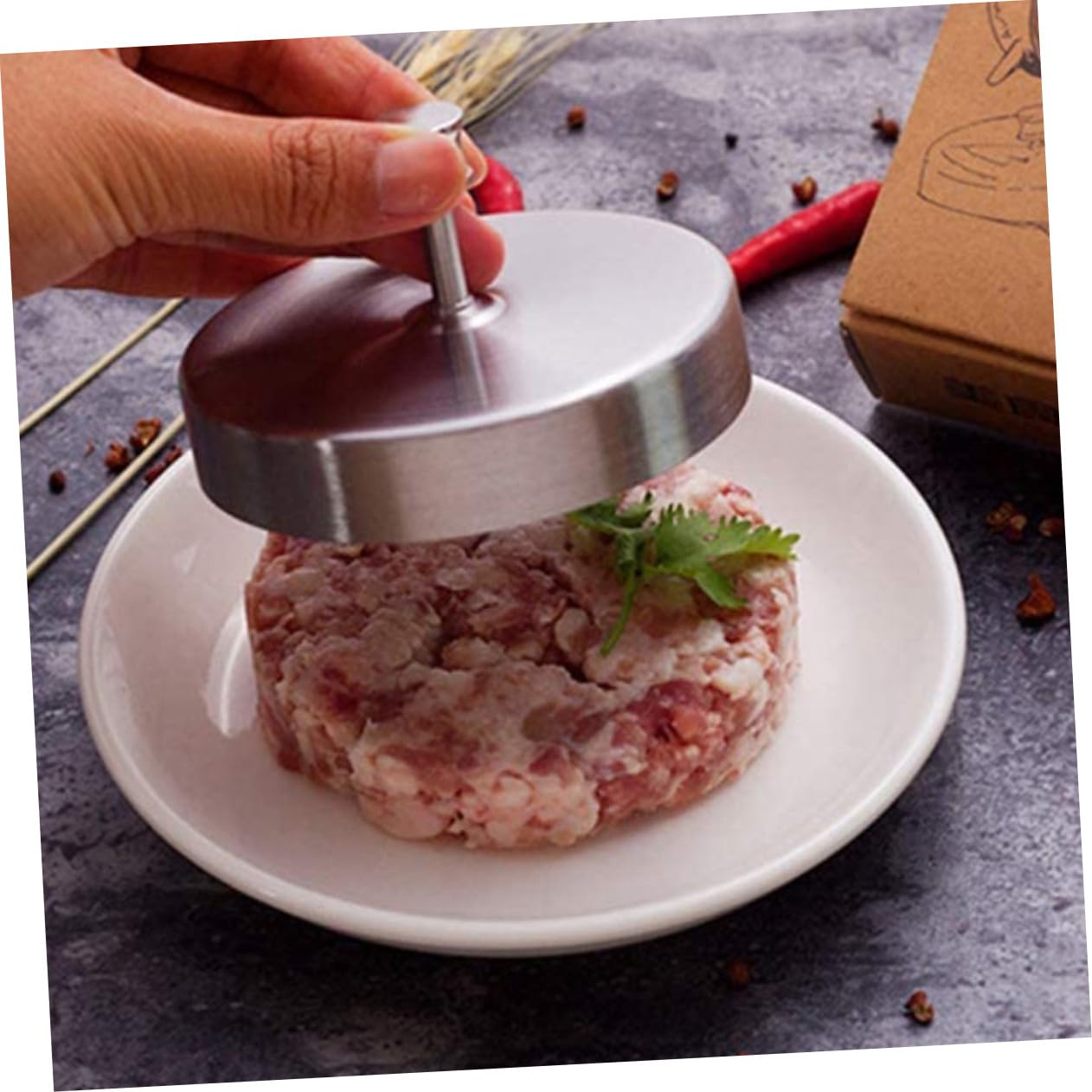 Edelstahl Burgerpresse Rund Patty Maker Form Langlebig Rostfrei Einfach zu Reinigen für Gefüllte Burger und Fleischpatties Küchenwerkzeug