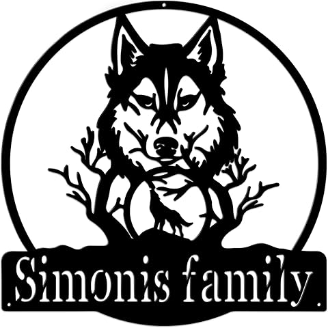 Hounahha Customized Black Metal Signs - Personalized Letter Design Wall decor, Unique Wall Art for Living Rooms, Garages, Outdoors Decor (Howling Wolf Head)