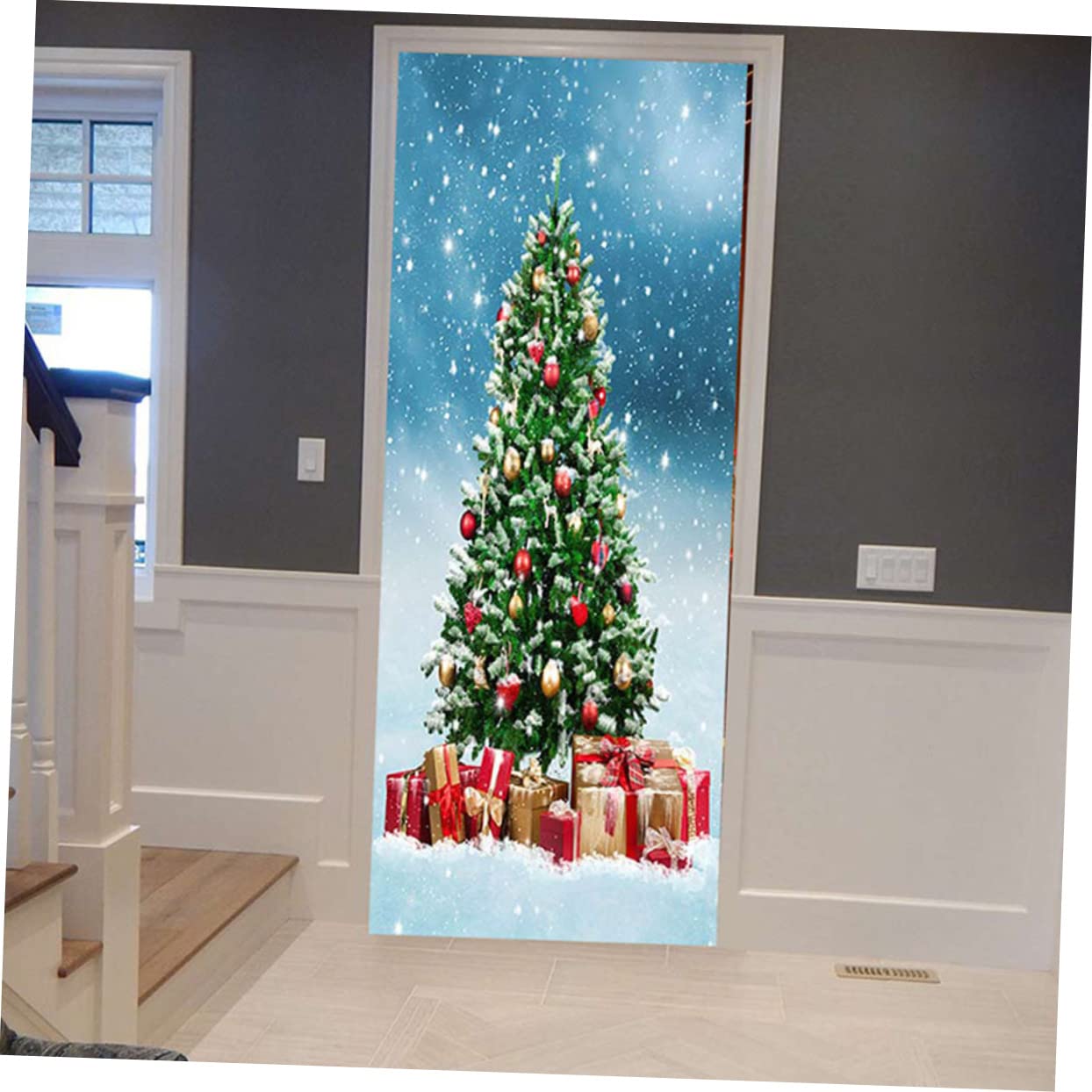 Cabilock 2 Juegos Pegatinas Para Puerta Bolas De Navidad Adornos Decoración Letreros Calcomanías Guirnaldas Calcomanías Para Despegar Y Pegar Cortina De Papá Noel Luces 2 hojas * 2