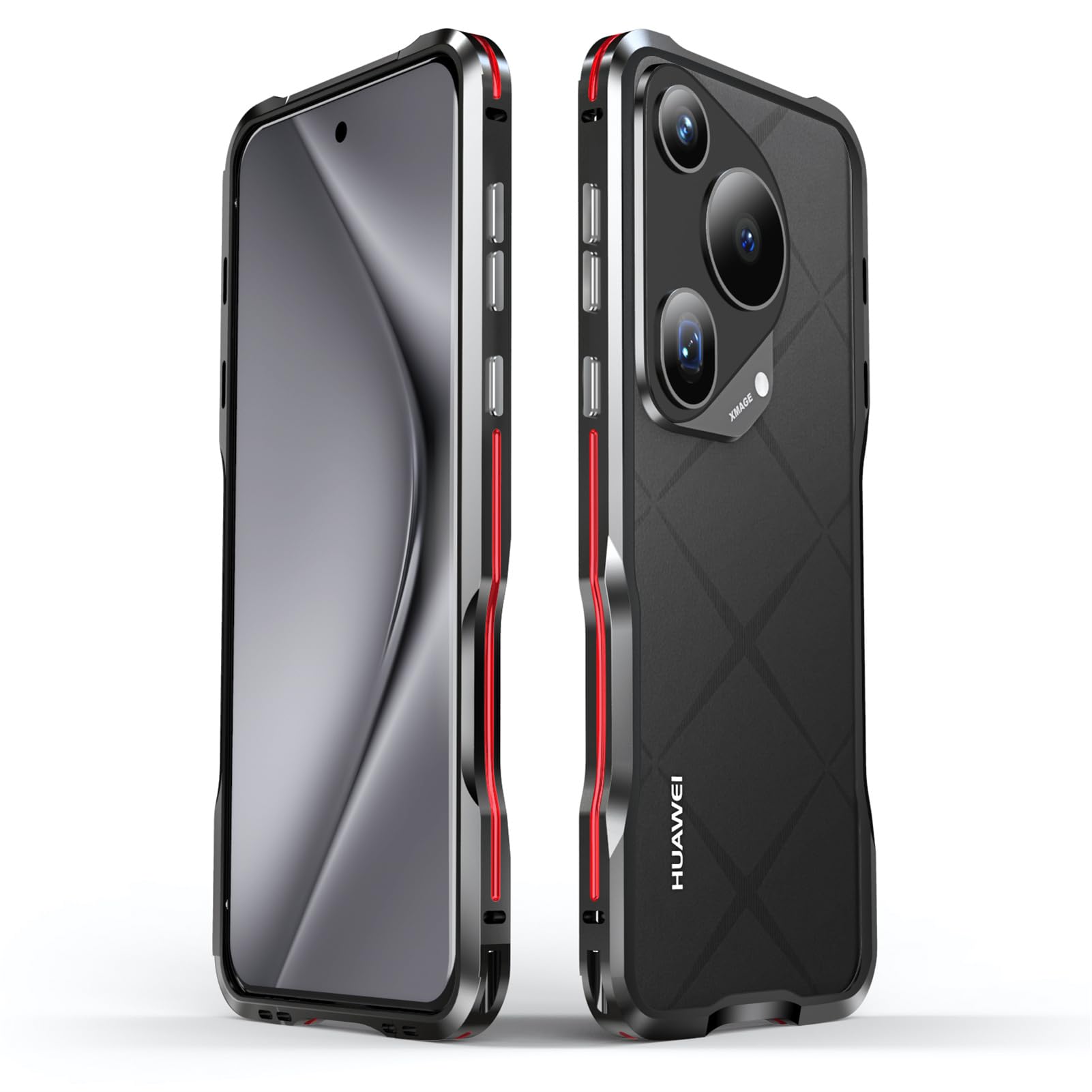 DAYJOY Waist Style Metal Bumper Frame Case Compatible with Huawei Pura 70 Ultra, Luxury Premium Aluminum Alloy Shockproof Bumper Frame Case (Black red