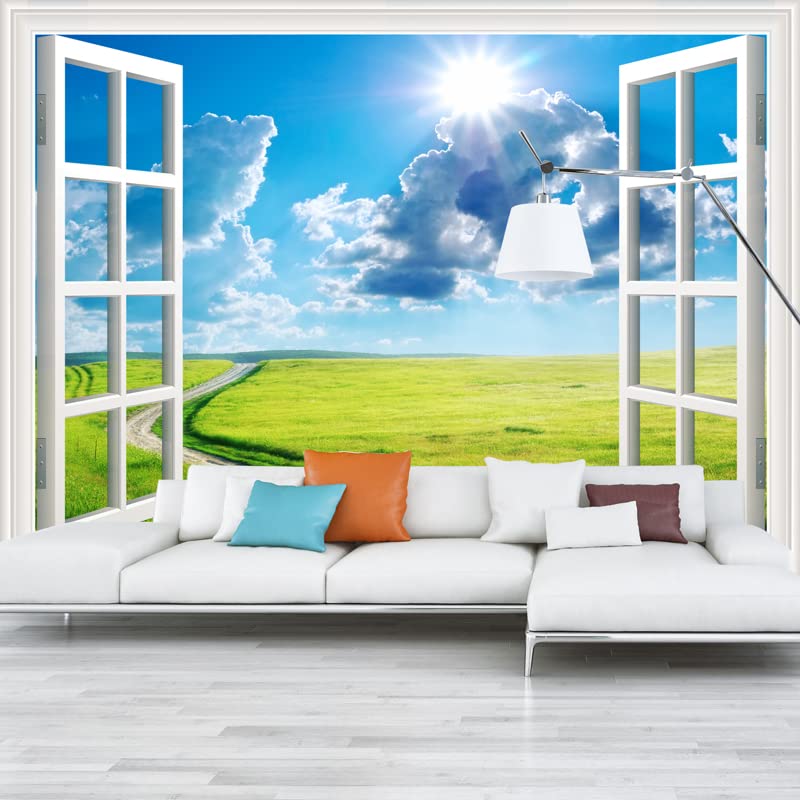 Papier peint panoramique ciel bleu pour chambre adulte et salon moderne, effet trompe l'œil 3D