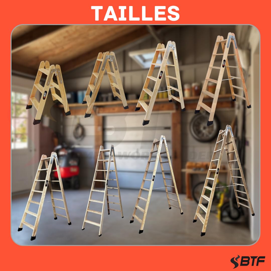 BTF Escaliers en Bois de pin Double montée certifiés |Idéal pour Les Professionnels Peintre, scayoliste, électricien ou même pour Votre Maison! (4+4 Marches)