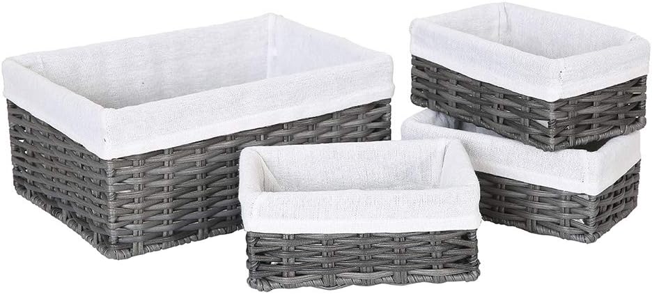 HOSROOME Handmade Wicker Baskets for Organizing Storage Basket Set Woven Decorative Nesting Baskets for Bedroom Bathroom(Set of 4,Grey)