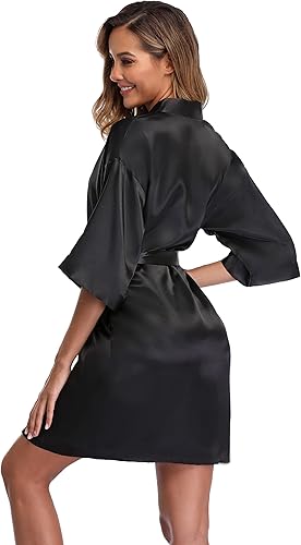 Miniatura 5 de iFigure, Bata estilo kimono corto, albornoz, batas de novia sedosas, bata de baño