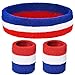 WILLBOND 3 Pcs Sweatbands Set 80s 90s Neon Sports Headband Tennis Striped Sweat Band Sports Competitions Games for Men Women Party Supplies(Red, White and Blue,Striped Style)