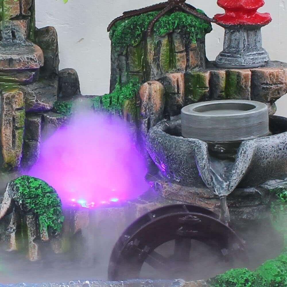 Fontaine d'intérieur avec éclairage LED - Plante verte - Fontaine de jardin Fengshui - Lampe chinoise