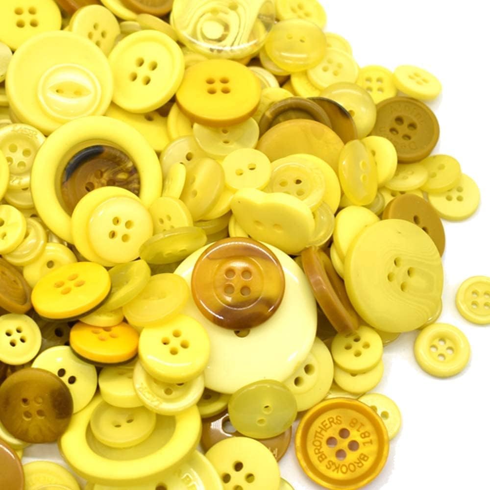 KASTWAVE DIY Craft Resin Round Buttons Sewing Decorations Assorted Sizes Kid's Painting Yellow 200g Set