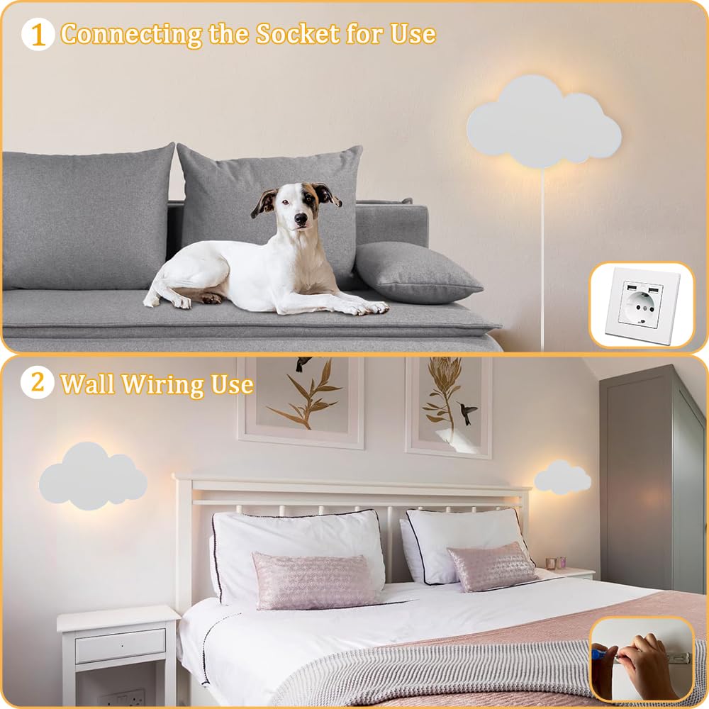 KZT LED Aplique de Pared con Interruptor Táctil Habitación Infantil Regulable Lámpara de Noche Interior Blanco Cálido Lámpara de Pared con Enchuf Niños Niñas Lámpara de lectura para Dormitorio Salon