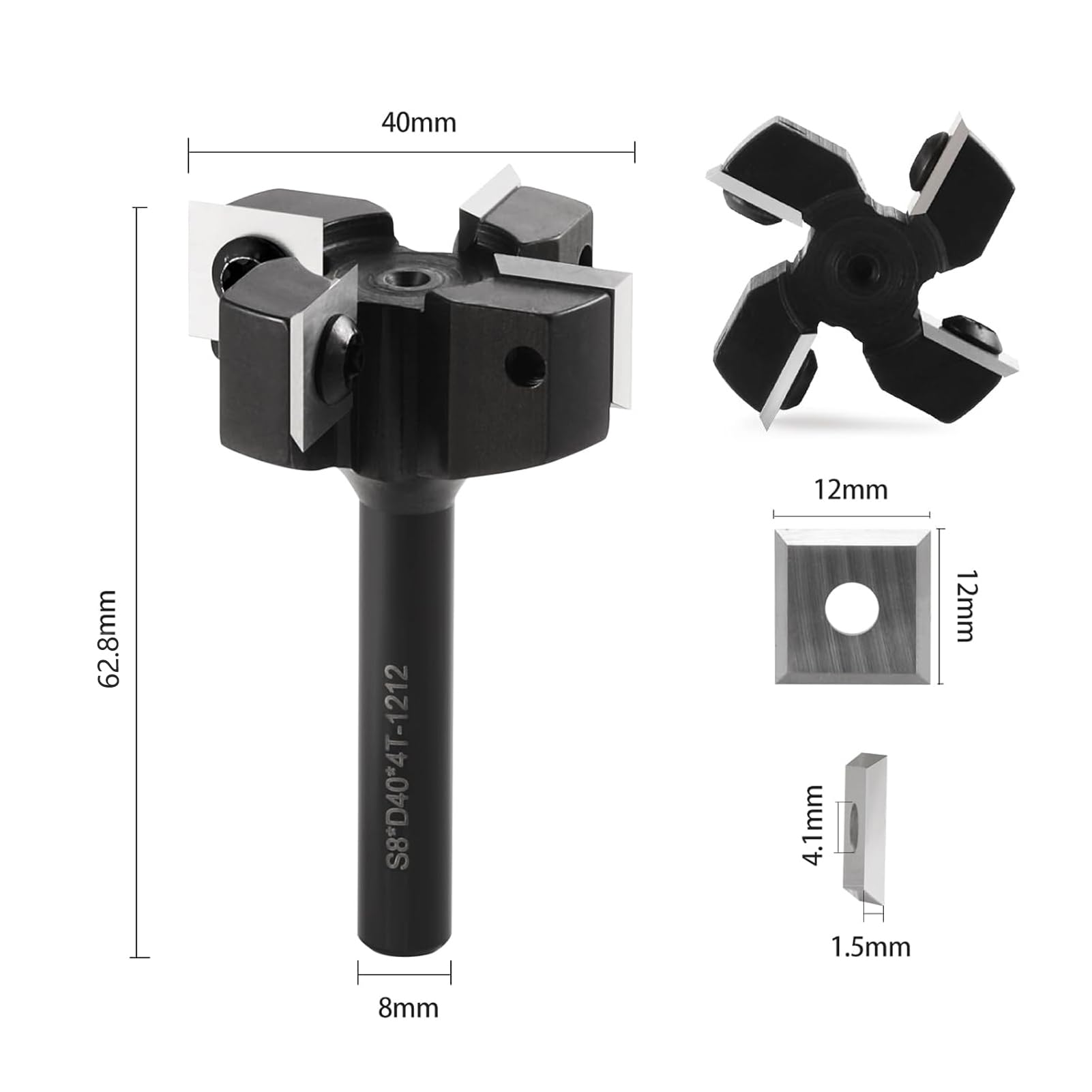 HOZLY Fresa per fresa superiore legno, diametro di taglio 40 mm, diametro gambo 8 mm, fresa per pianificazione/fresatura per bordi, coltello – Utensile professionale con 10 coltelli in metallo duro