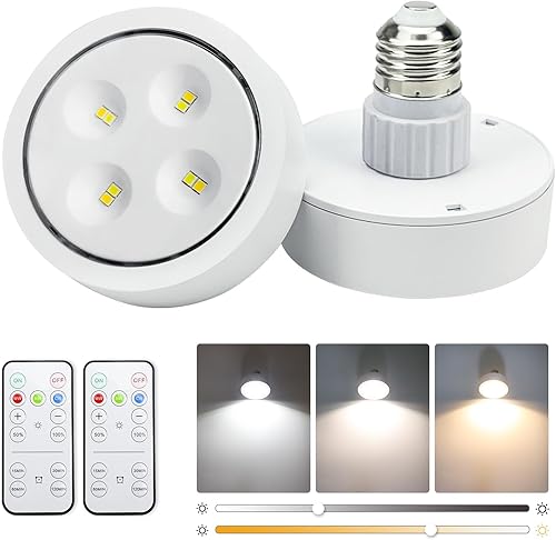 KELUOLY Juego de 2 bombillas a pilas, luces LED de disco con control remoto, bombilla de batería AA con función de memoria, regulable E26 tipo