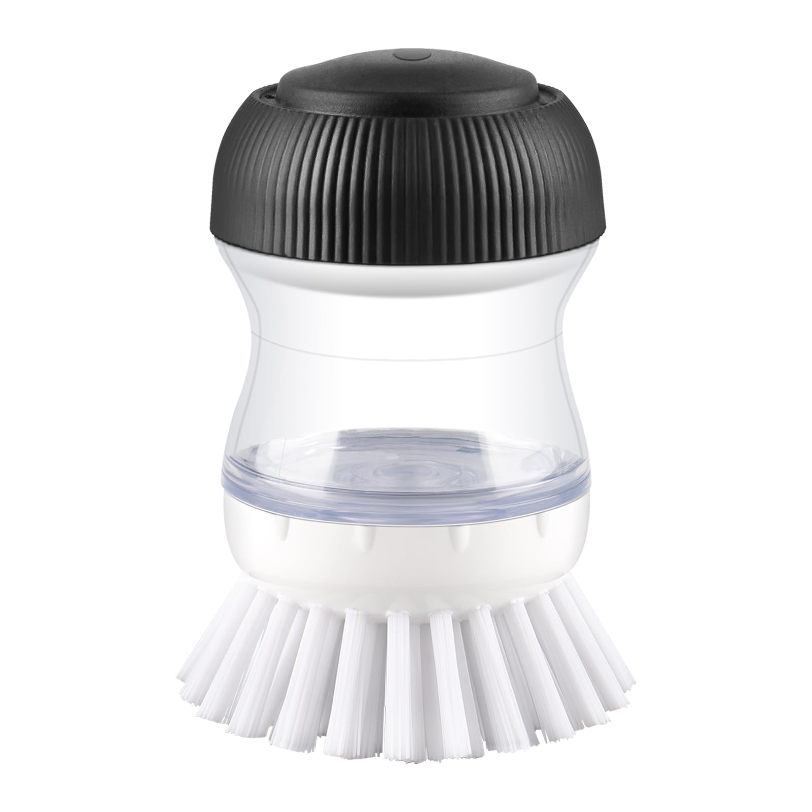 OYV Soap Dispensing Palm Brush, 1-Pack Dish Scrub Brush, Black/Clear/White