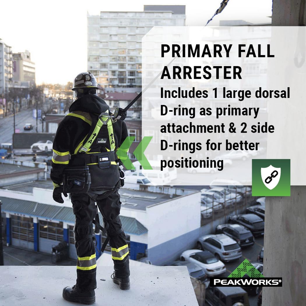 PeakWorks PeakPro Series Safety Harness - Full Body Safety Harness - CSA & ANSI Compliant Fall Protection - 310 lbs Capacity - Universal Size (Multiple Classes & Leg Buckle Types)