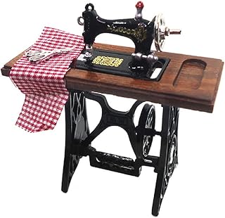 Dollhouse Miniature Sewing Machine Accessories 1:12 Scale Doll House Retro Furniture Table Decor Vintage Tailor Treadle Vintage Decoration Life Scene Ornament (B)