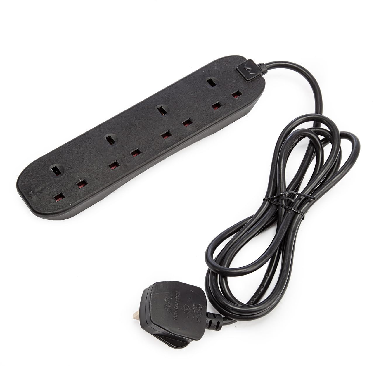 Masterplug Four Socket Extension Lead, 2 Metre Cable, Unswitched, 4-Way Plug Extension Cable, Power Strip, Basic Power, Black, 13A, 4G, 2m, BFG210NB