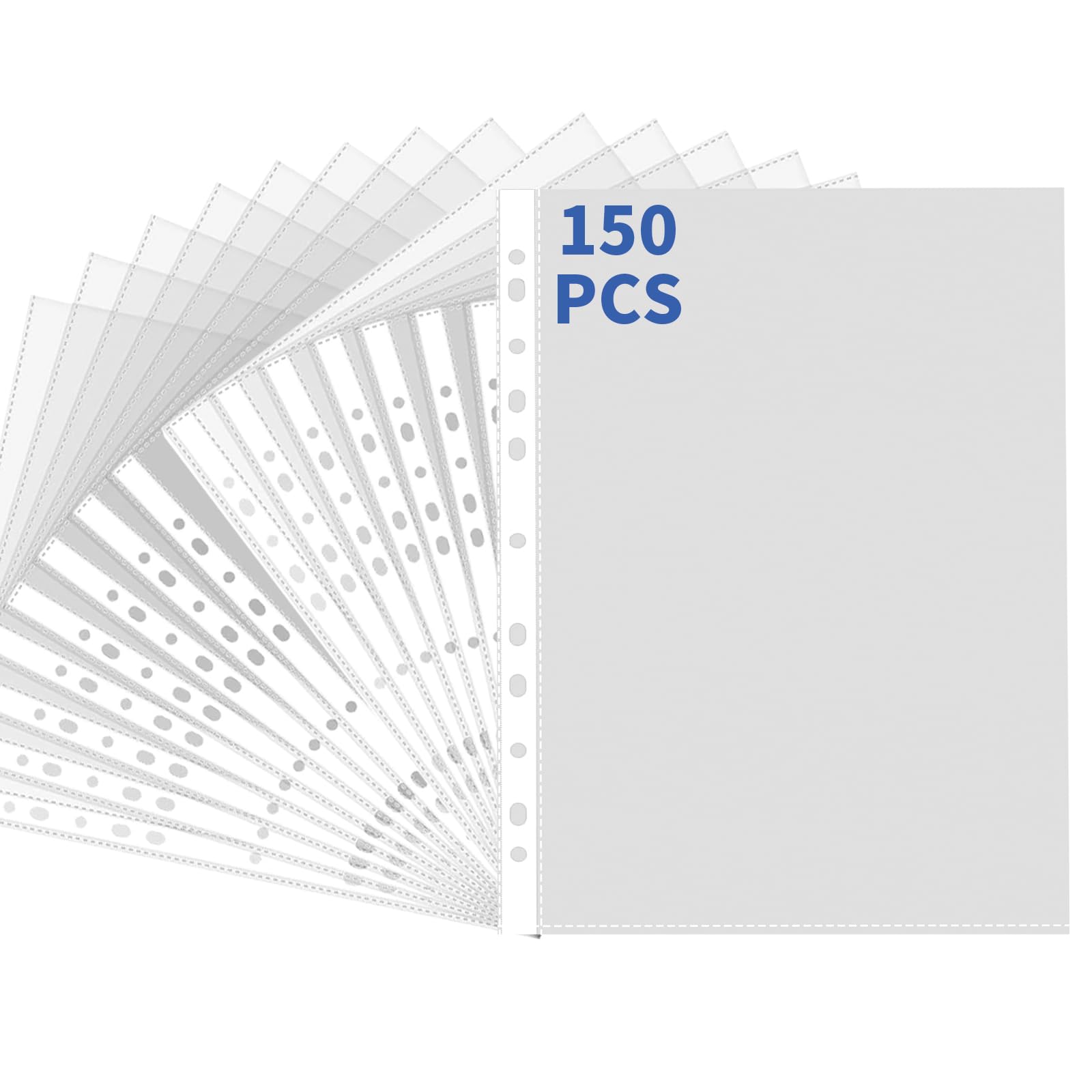 150 Quality A4 Punched Pockets,Clear A4 Plastic Sleeves, Reinforced Spine