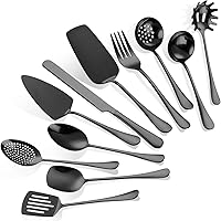 Vista 11 de 12 utensilios negros para servir, de acero inoxidable, finos y vintage, con cucharas de servir, mezcla de cocina para servidor de pasteles, cucharón