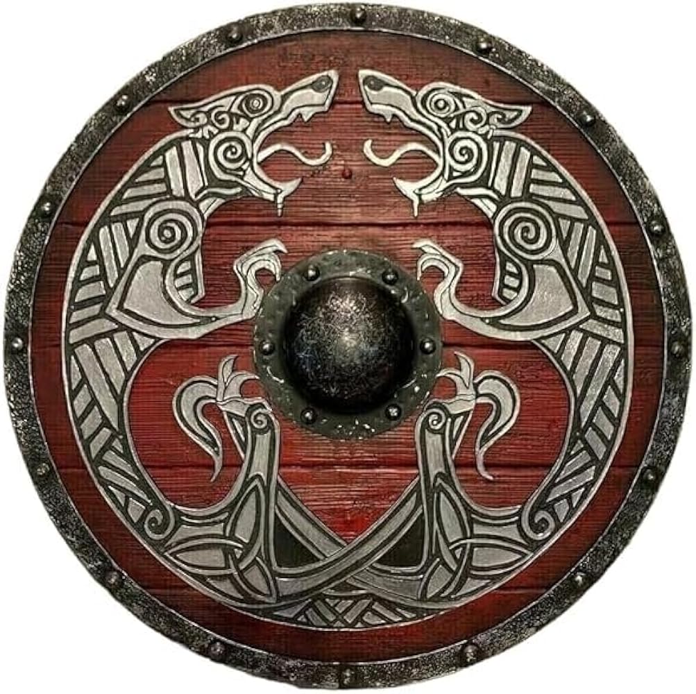 Handcrafted Medieval Round Viking Shield Wolf Design Brown Norse Knight
