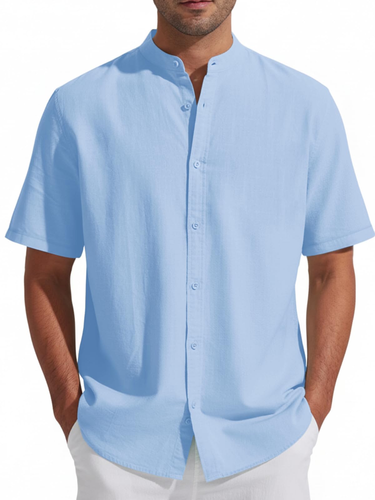 Friptspyg Leinenhemd Herren Kurzarm Baumwolle Leinen Hemd Freizeit Sommerhemd Button-Down Strandhemd