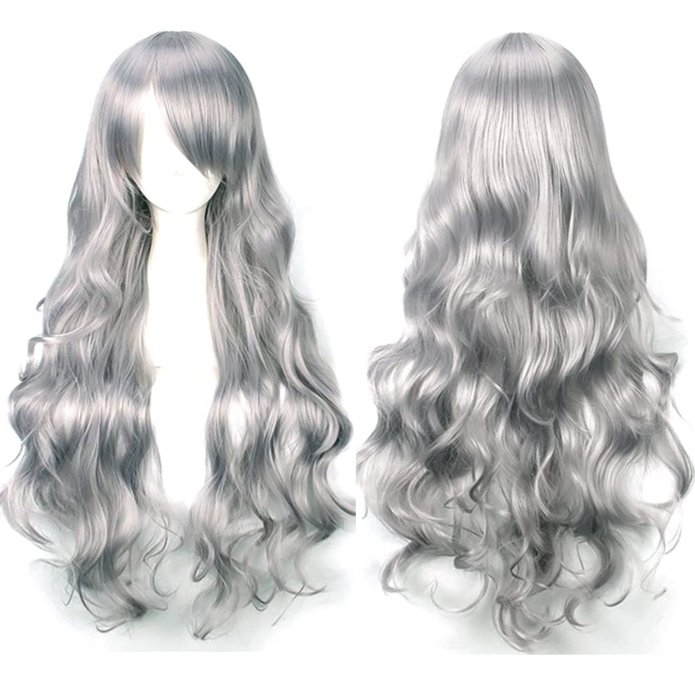 YEESHEDO 32" 80 cm Gray Long Wavy Curly Hair Cosplay Wigs with Bangs for Women Girls Heat Resistant Synthetic Wig for Party Costume Anime Halloween