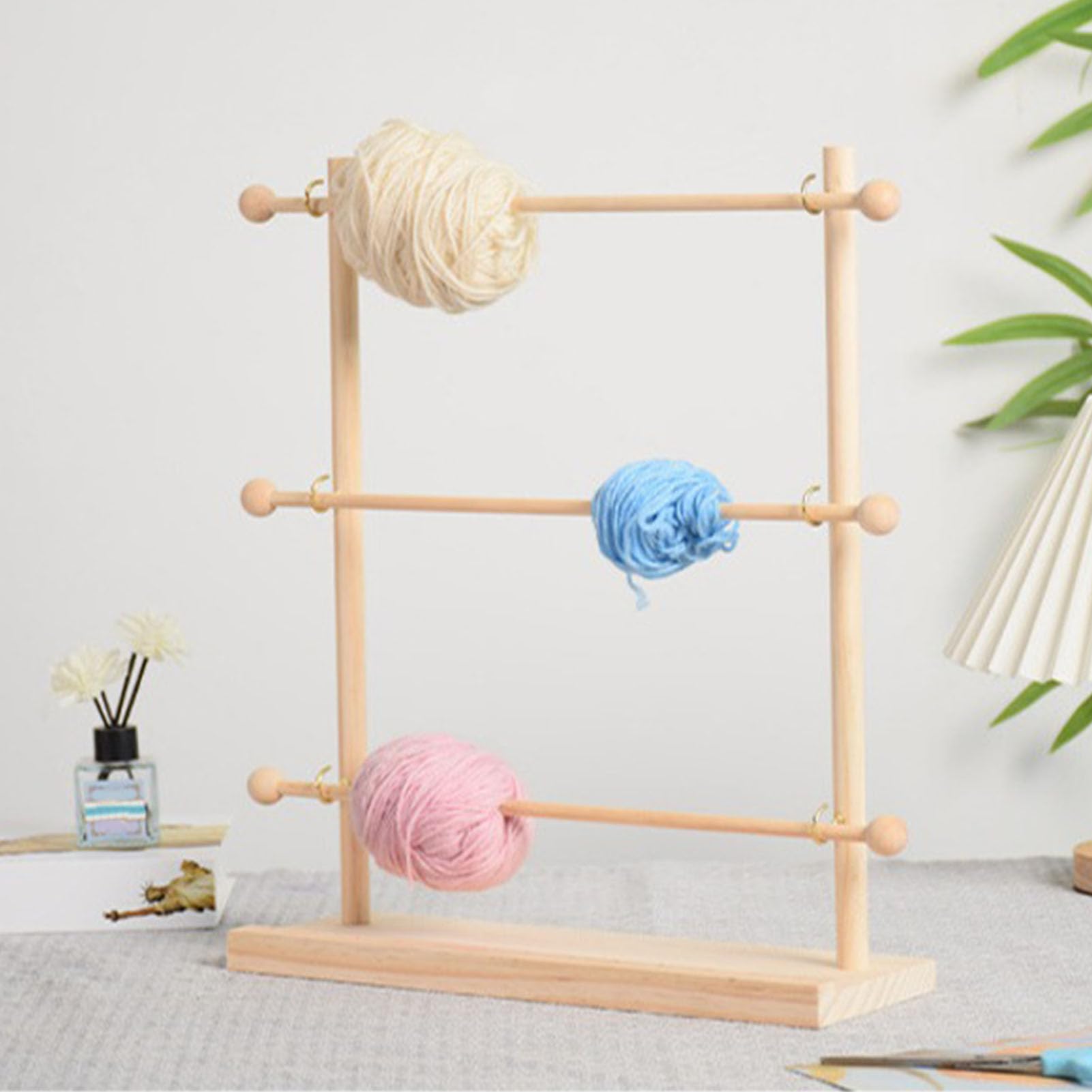 Diydeg Ribbon Organizer, Adjustable 3 Tier Wooden Ribbon Spool Holder, Multifunctional Craft Storage Rack