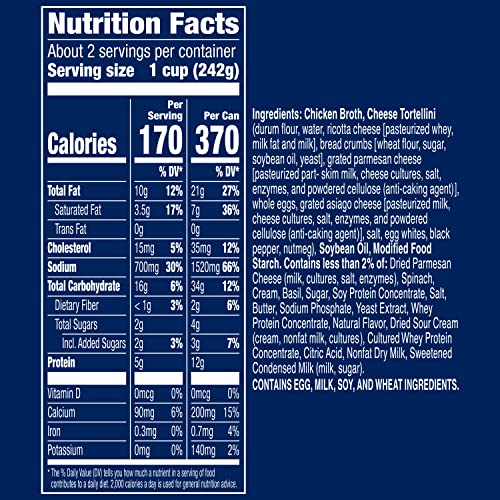 Image of Progresso Rich and Hearty, Three Cheese Tortellini in a Creamy Soup with Spinach, 18.5 oz (Pack of 12)