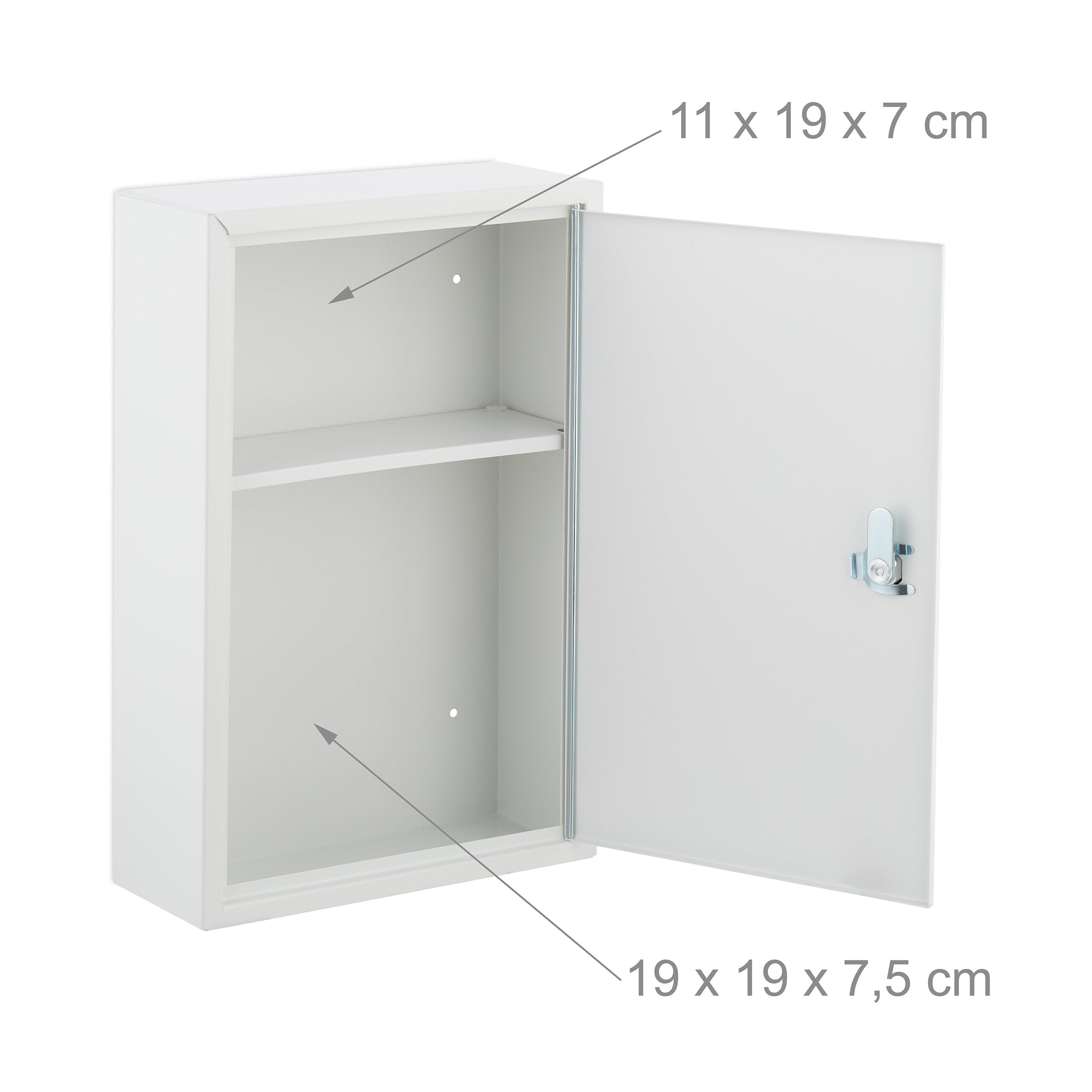 Relaxdays Armoire à Pharmacie, verrouillable, 2 Niveaux, Acier, HxLxP: 32x21,5x8 cm, pour médicaments, accrocher, Blanc