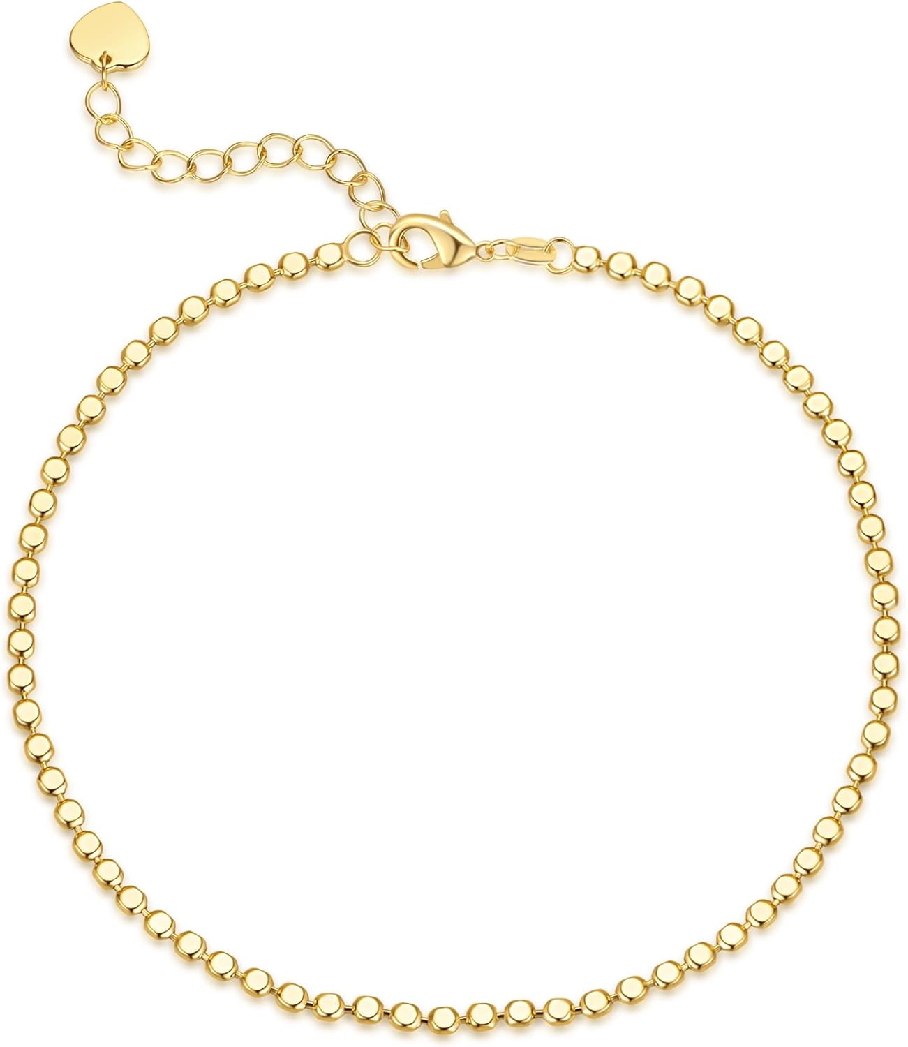 14K Gold Anklets for Women Gold Ankle Bracelets For Women Evenly Sized Smooth Beads Womens Beaded Anklets Trendy Beach Jewelry 11(9+2) Inches