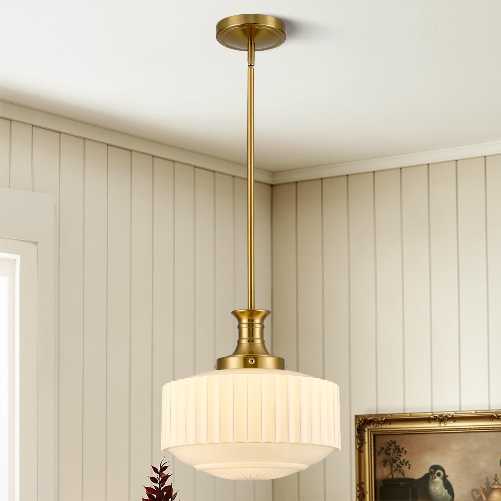 Photo 1 of puncoll 13.8" Vintage Milk Glass Pendant Lights Kitchen Island