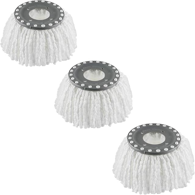 3 Pack Premium Replacement Mop Heads Refill for 360° Rotating Round Spin Magic Mop Microfibre White