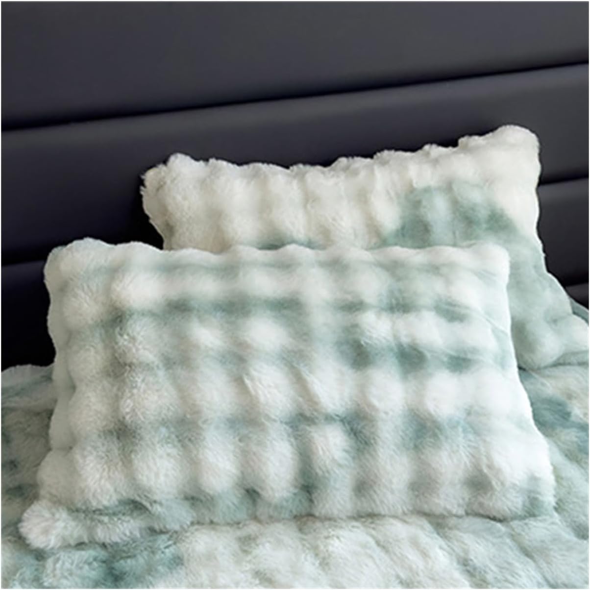 Faux Rabbit Fur Throw Standard Pillow Cases, Velvet Plush Flannel Pillowcases (Gray,2 Pillowcases)