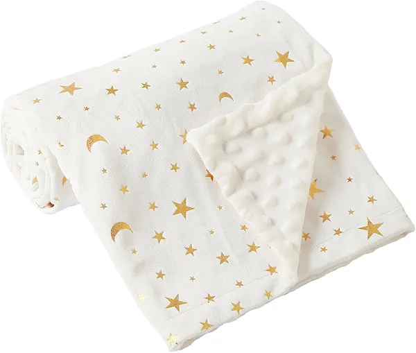 iEvolve Baby Nursery Bed Blankets Ultra Soft Double Layer Mini Blanket Minky Blanket Receiving Blankets Shower Gifts(Beigestar,30 * 47in)