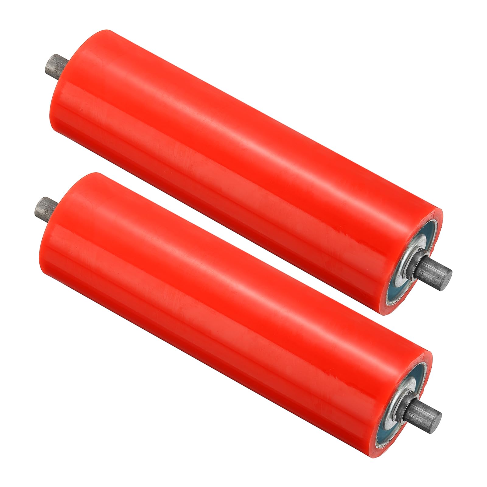 PATIKIL Transportador Poliuretano Recubierto Rodillo 4" Diámetro 8" Longitud, 2 Paquete Inoxidable Acero Transmisión Reemplazo Pieza Galvanizado Extremo, Rojo