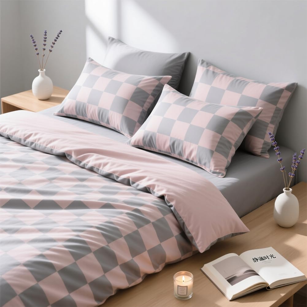 AShanlan Bettwäsche Kariert 135x200 Schwarz Weiß Microfaser Bettbezug Wendebettwäsche Set