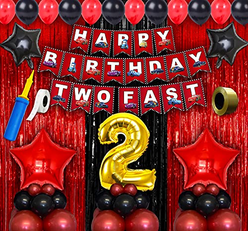 Image of Party Propz Paper,Foil,Latex,Rubber Car Theme Decoration For Birthday Combo,64Pcs Kit For Boys 2Nd Birthday Party Decorations,Birthday Decorations Kit For Boys 2Nd Birthday Items 2 Year,Multicolor